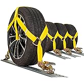 US Cargo Control Adjustable Tow Dolly Basket Straps with Twisted Snap Hooks and Ratchets (4-Pack), Tow Dolly Straps Fit Tires 14-20 Inches, 12,000 LBS Break Strength, Tire Bonnet Tiedowns to Haul