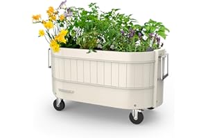 Permasteel Self-Watering Garden Bed, Rolling Planter for Vegetables, Flowers, Herbs, and Fruit, Outdoor Indoor, Caster Wheels, Ivory