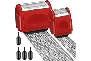 Nezyo 2 Pack Identity Protection Roller Stamp Identity Theft, Confidential, Privacy Roller Stamp Information Blocker and 4 Pack Refill Ink for ID Account Data Address Security(Red)