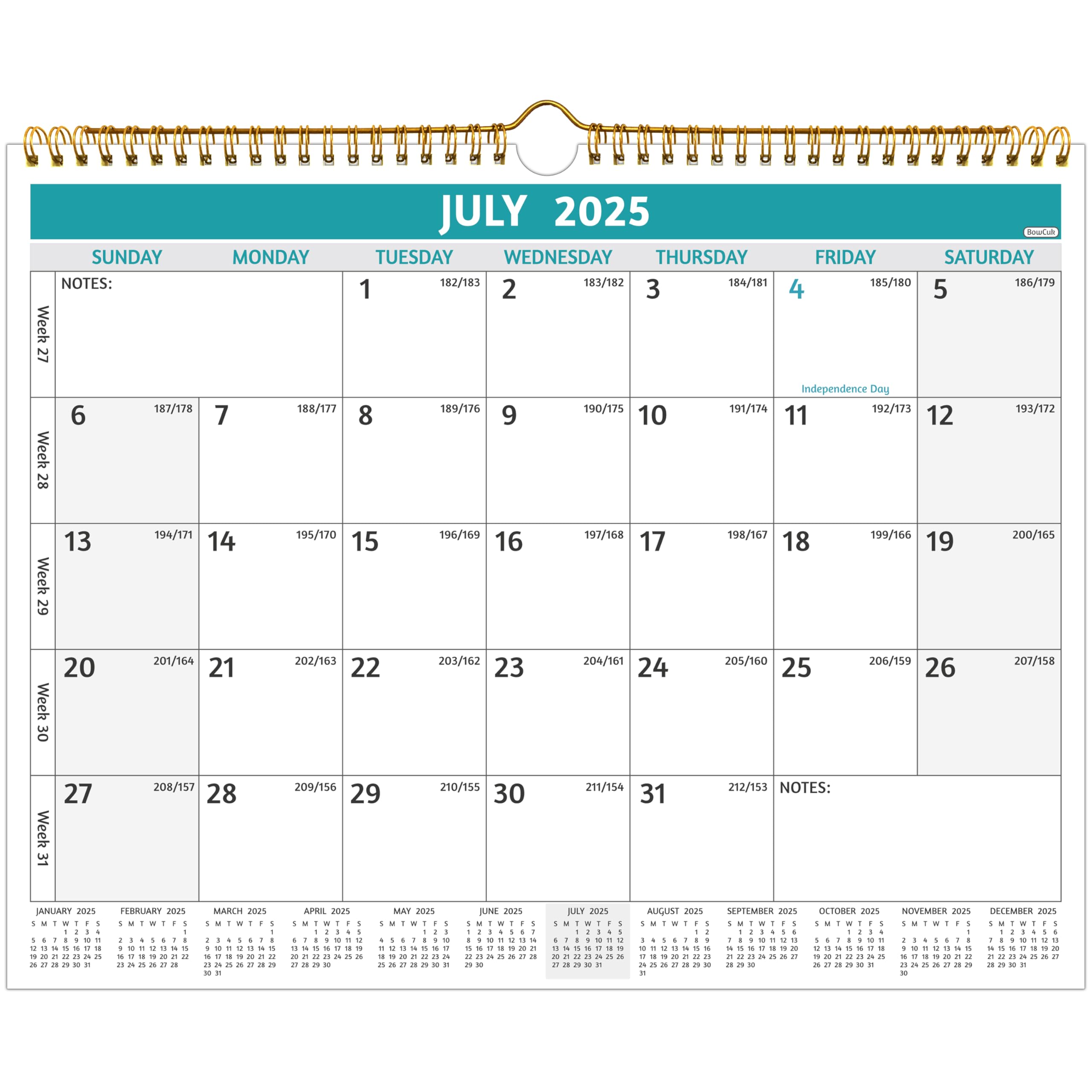 Photo 1 of 2025-2026 Wall Calendar - Jul 2025 –Dec 2026, 18 Months Calendar 2025-2026, 14.57 x 11.42 In, 2026 Calendar, Monthly Calendar with Ruled Blocks, Thick Paper, Holidays, To-do ? Notes, Green & Grey