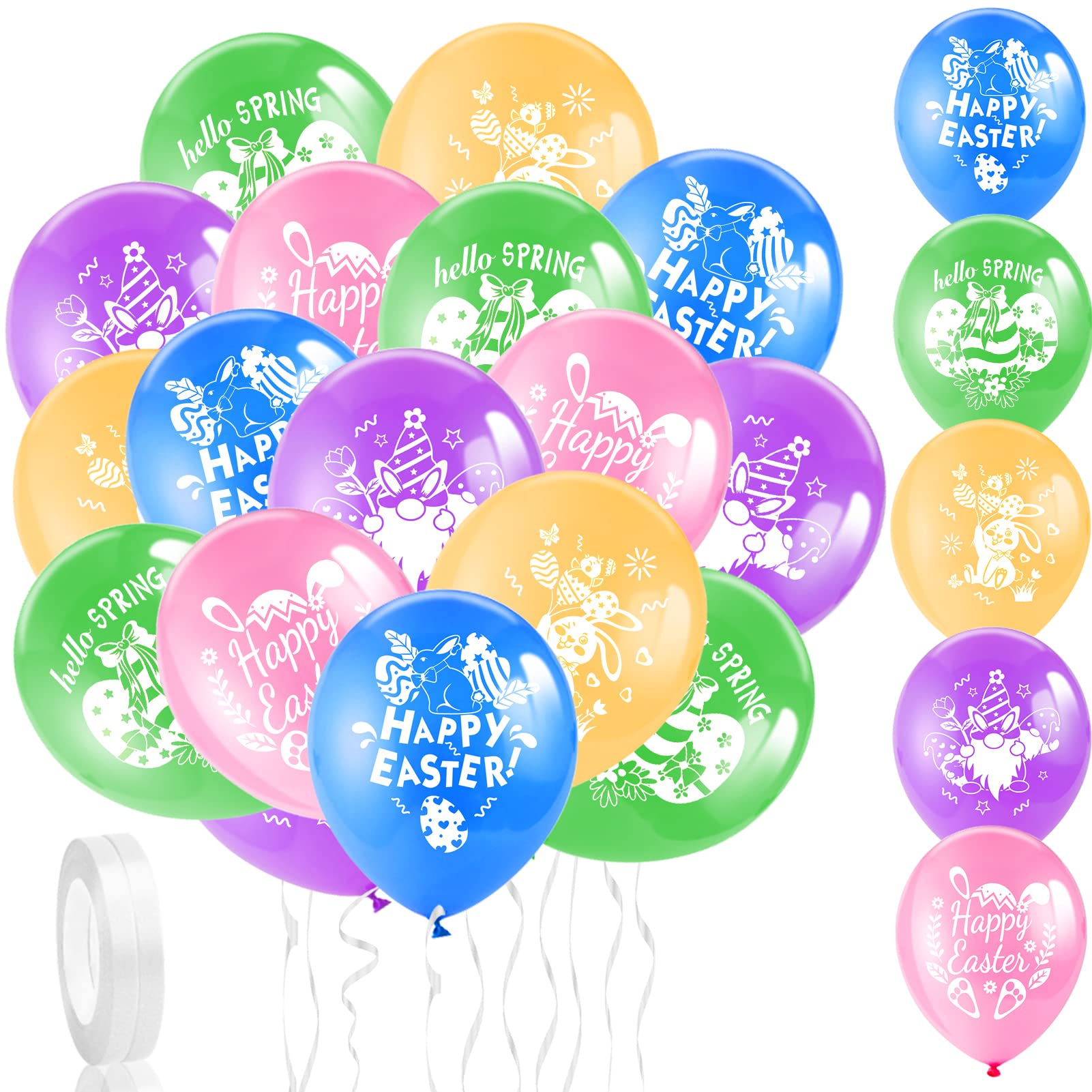 DPKOW 32pcs Happy Easter Balloons Decorations, Colorful Latex Balloons Bunny Egg for Easter Game Activities Decorations, Support Helium or Air