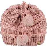 D&Y Versatile Ponyflo Messy High Bun Ponytail Dangling Pom Beanie Snood