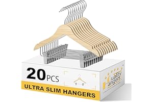 Quality 12-Inch Kids Wooden Pants & Skirt Hangers with Clips – 20-Pack – Slim 0.31'' Plywood Design with Swivel Hook & Adjust