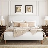 HAOARA Queen Size Upholstered Platform Bed Frame, PU Leather Adjustable Headboard, No Box Spring Needed, Wood Slats Support, Easy Assembly, White