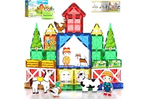 MATCHTILES Magnetic Tiles Toys with Farm Animals for 3+ Year Old Toddler, Magnetic Blocks Building Toys for Kids Ages 3-5 5-7 Girls Boys, Classroom Must Haves 44PCS