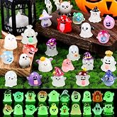 DULEFUN 31pcs Halloween Mini Glow in The Dark Ghosts Figures Decor | Luminous Small Little Resin Ghost Figurines to Hide Little Statue for Halloween Party Favors Dollhouse Decoration Tiny Toys