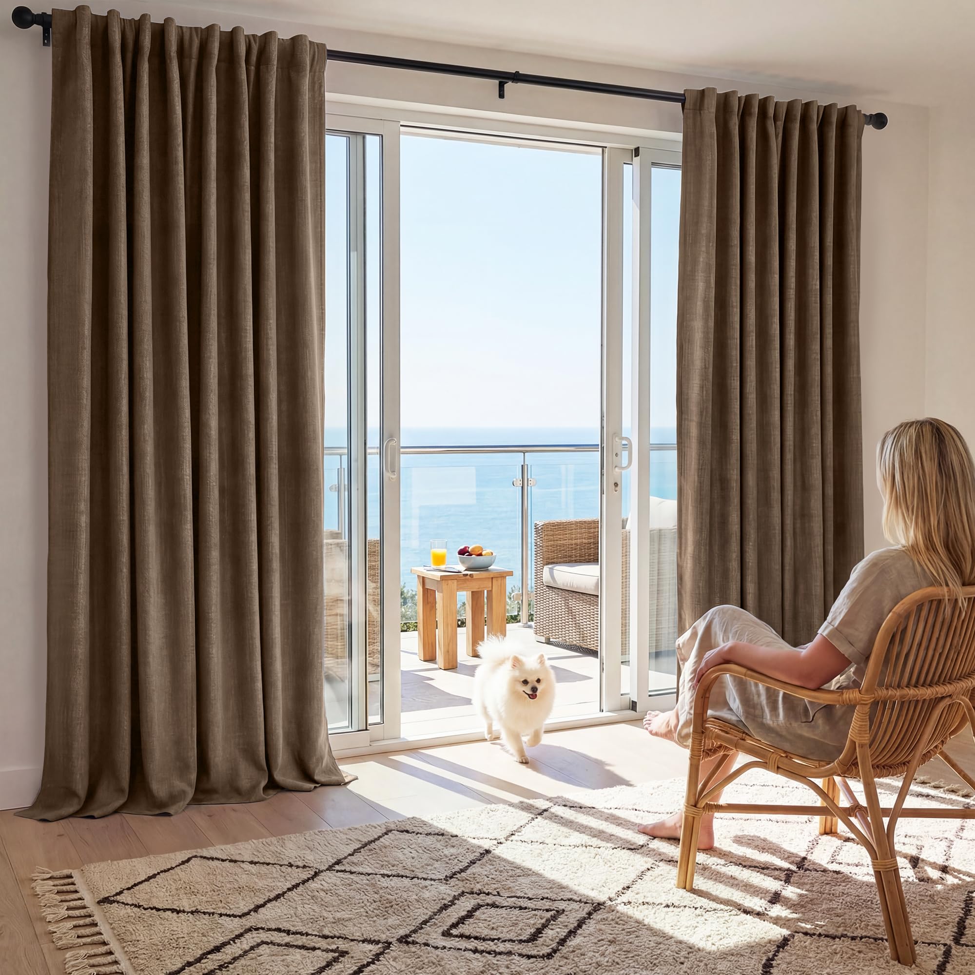 Photo 1 of RYB HOME 100% Blackout Curtains 102 Inch Long, Thermal Insulated Window Curtains for Bedroom/Living Room/Dining/Sliding Glass Door, Privacy Assured Farmhouse Home Decor, W52 x L102, Coffee, 2 Panels