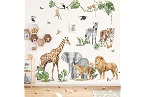 decalmile Large Safari Elephant Giraffe Wall Decals Jungle Animals Lion Leopard Zebra Wall Stickers Baby Nursery Kids Room Wa