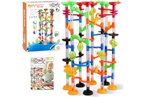 Gifts2U Marble Run Toy,168Pcs Educational Construction Maze Block Toy Set, STEM Learning Building Block Toy for Kids and Parent-Child Game(136 Translucent Plastic Pieces + 32 Glass Marbles)