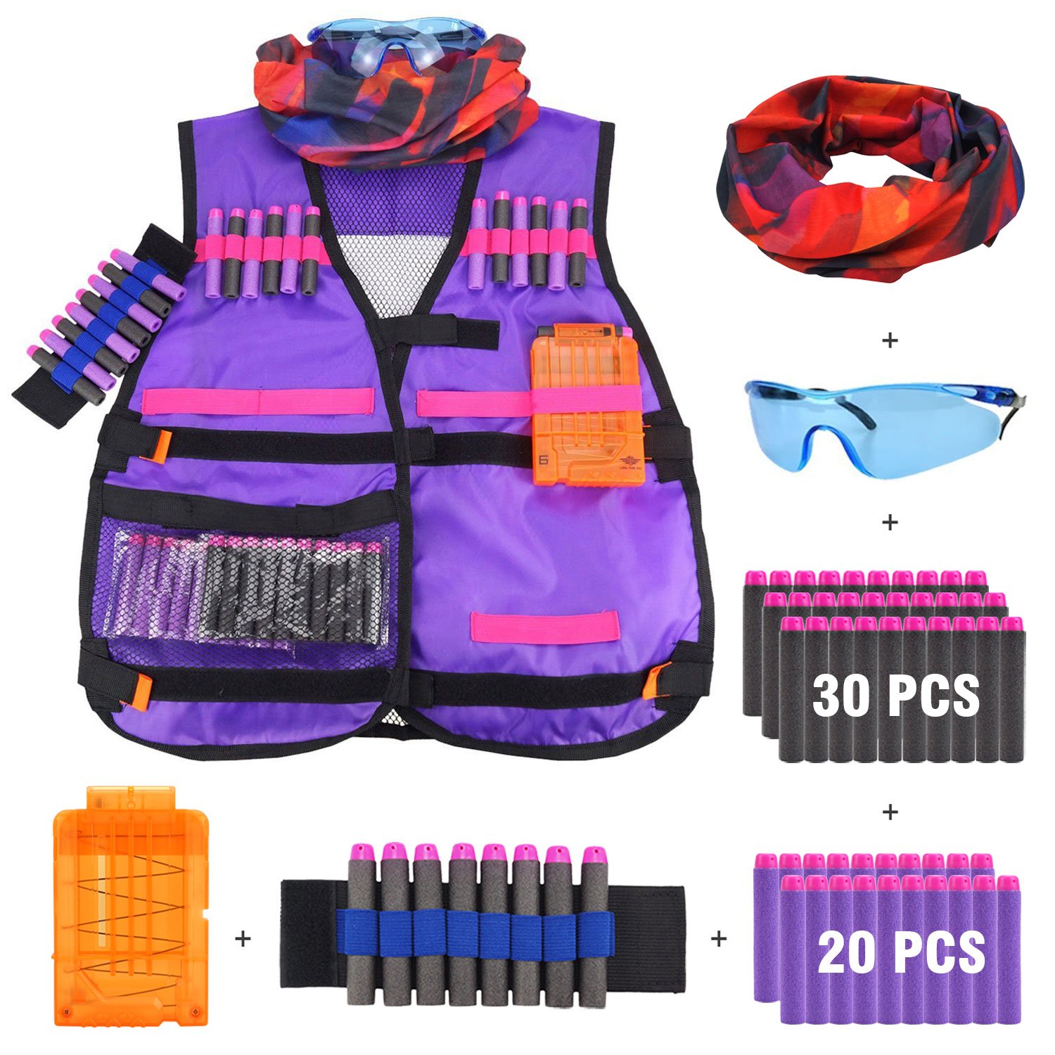 85%OFF Chaleco Táctico para Nerf Guns con 50 PCS Suave Dardos + Gafas+ Cargadores+ Pulsera+ Máscara - openingintolight.com