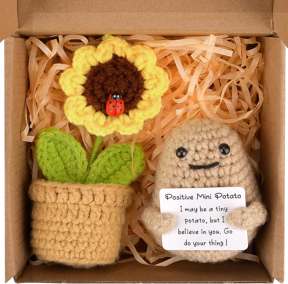 Pipihome Positive Potato Sunflower Crochet Gift Set Lovely Support Doll