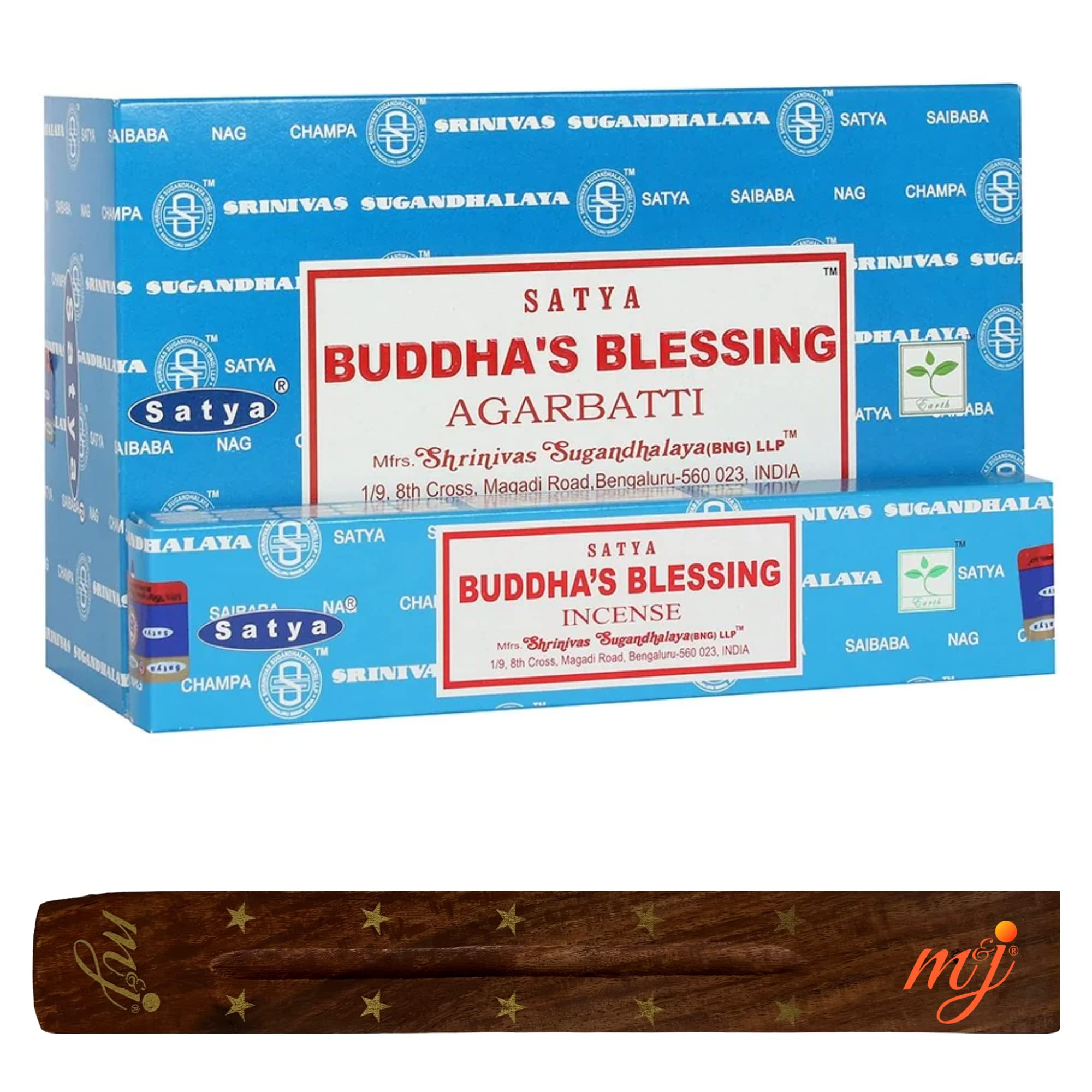 Original Satya Nag Champa Budha's Blessing Incense Sticks | with M&J incense sticks holder | Full Box | for Aromatherapy, Spa, Yoga, Weddings, Meditation, Healing, Positivity and Relaxation