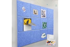 ZHIDIAN Felt Wall Tiles Bulletin Board with Removable Adhesive, 47"x35" Light Blue Cork Board Alternative with 40 Push Pins, 12 Pack Large Office Cork Tile Push Board Felt Squares for Walls