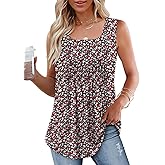 HAHIYOR Tank-Tops-for-Women Summer Sleeveless Casual Pleated Shirts Trendy Square Neck Tunics Dressy Flowy Tees S-2XL