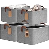 CHICVITA 4 Pack Large Storage Baskets for Shelves, Foldable Storage Bins for Clothes Towels Organization, Toy Organizer Bins for Nursery, Living Room, 16.8" x 11" x 9.8", Gray