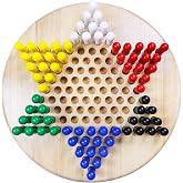 Offelec Upgraded 75 Pegs 15" x 15" Large Wooden Chinese Checkers Board Game &ndash; More Pegs and More Gameplay for More Fun, 2-6 Players (10 Pegs Each) or 2-3 Players (15 Pegs Each)