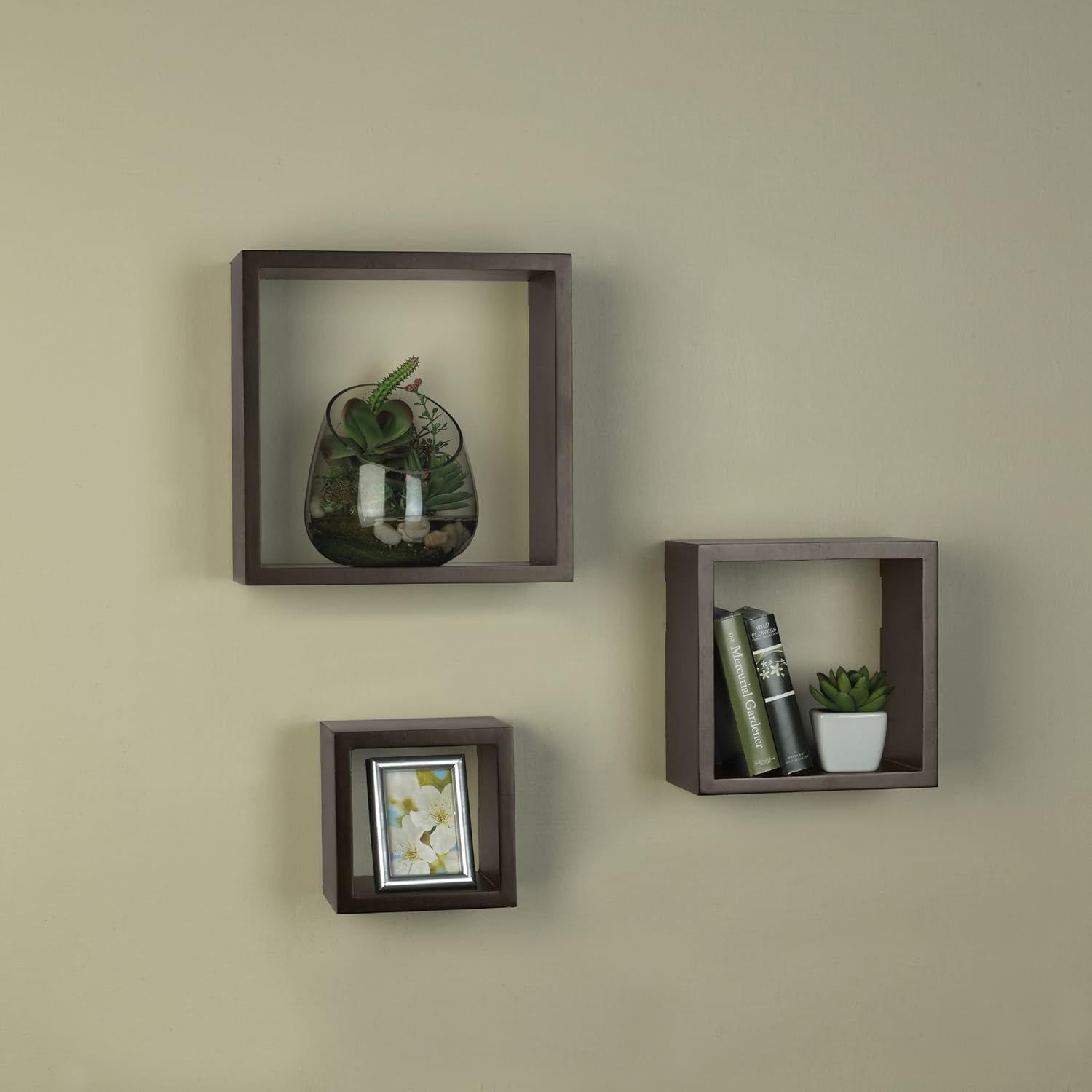 Floating Wall Mount Square Cube Shelves 3 Count MELANNCO Espresso Set