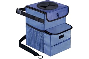 GPUSFAK Car Trash Can Foldable Garbage Bin Leakproof 3 Gallons Navy
