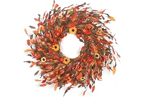 LOKEISNA 25" Fall Wreaths for Front Door, Passional Daisy Pumkin Wreath for Thanksgiving Harvest Front Door Wreath Decor, Farmhouse Outdoor Wedding