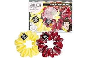 invisibobble Sprunchie Spiral Hair Ring – Disney Princess Belle- 2 Pack- Scrunchie Stylish Bracelet, Strong Elastic Grip Coil