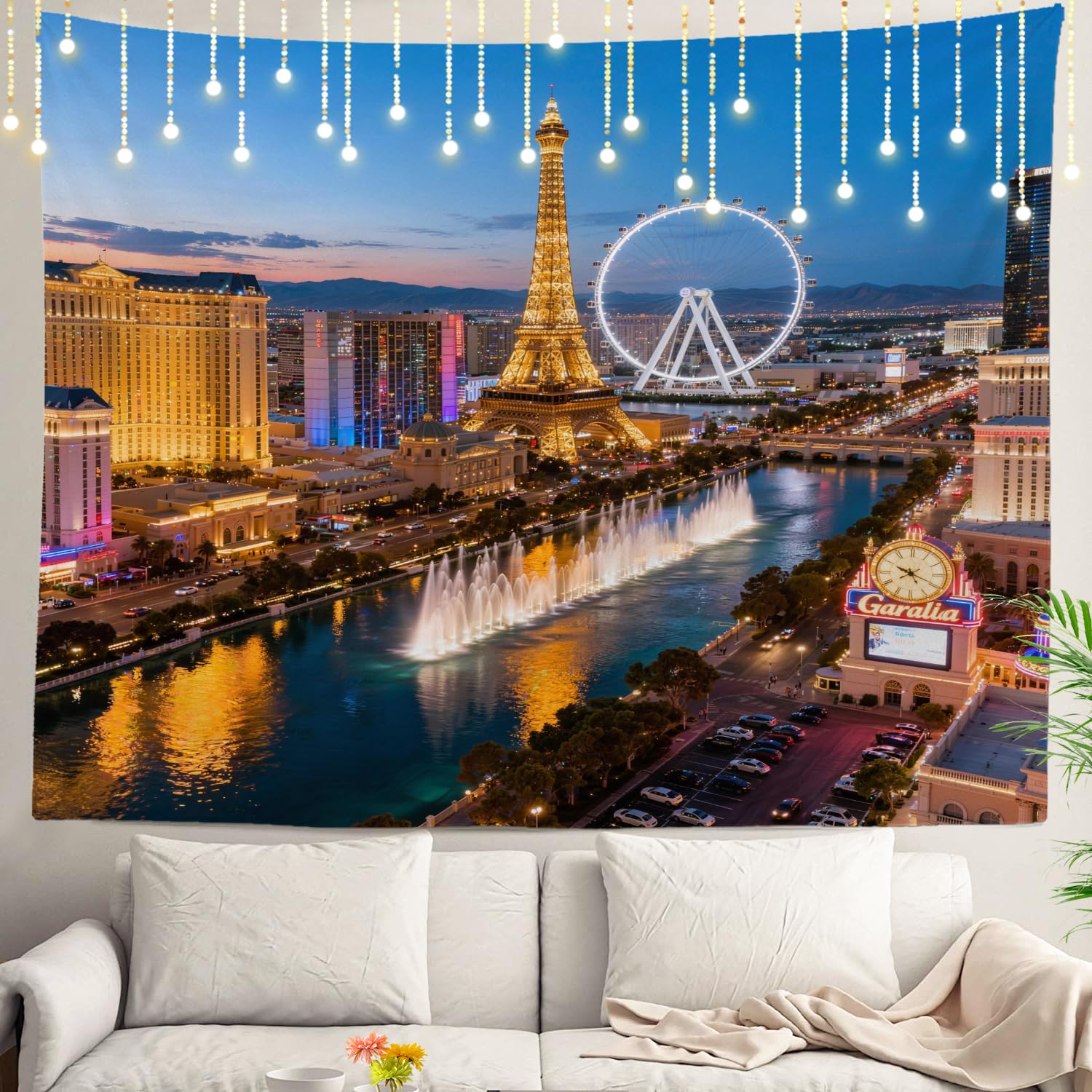 Shrahala Night Tapestry, Las Vegas Nevada Skyline Wall Hanging Large Tapestry Psychedelic Tapestry Decorations Bedroom Living Room Dorm(59.1 x 82.7 Inches, Grey Modern)