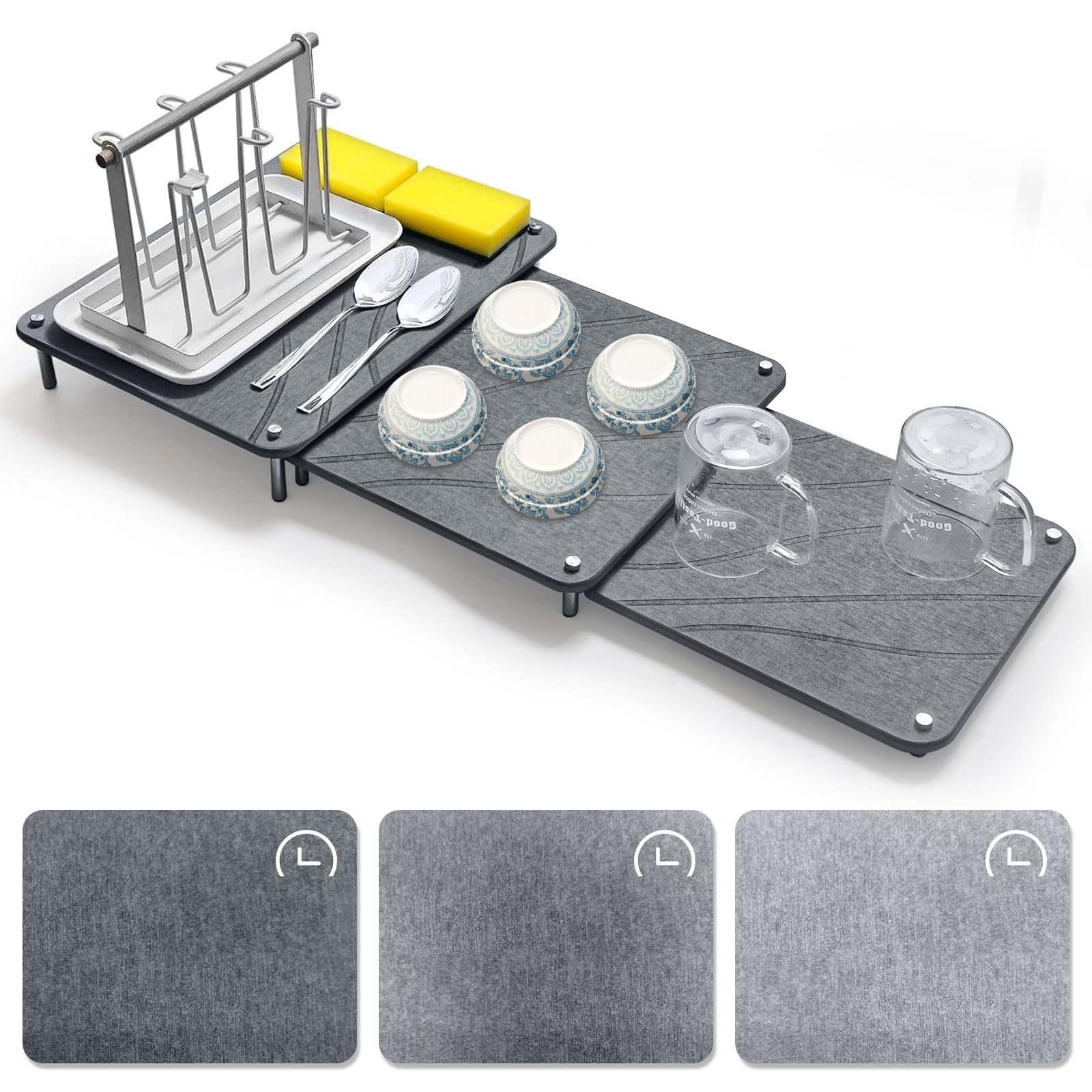 Photo 1 of 3Pcs Nesting Stone Drying Mat for Kitchen Counter, Quick Drying Stone Dish Drying Mat with Non-Slip Feet, Super Absorbent Heat Resistant Diatomaceous Earth Dish Drying Mat for Dishes, Bottles-Curve