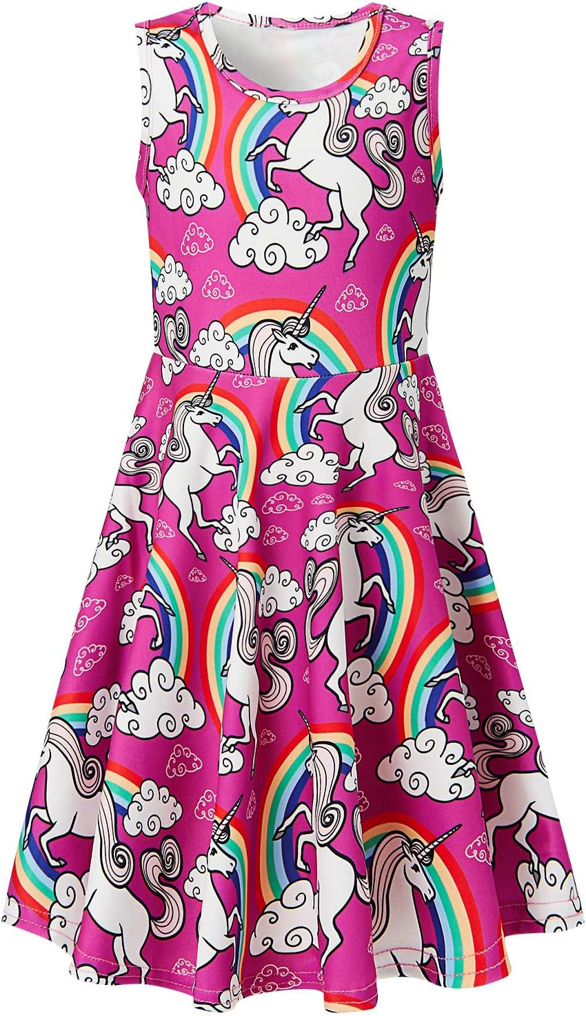 Girls Sleeveless Dress Round Neck Floral Printed Sundress for Casual Home Party Beach 4-12 Years