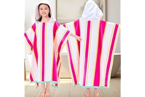 VOOVA & MOVAS Hooded Beach Towels for Boys| Girls | Teens (8-16Years), 100% Cotton Thick Poncho Towel Robe for Kids, Perfect for Pool, Beach, Bath and Gifts,Red Yellow Stripe