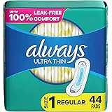 Always Ultra Thin Feminine Pads for Women, Size 1 Regular Absorbency, Without Wings, Unscented, 44 Count