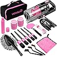 Viewsun 17pcs Car Cleaning Kit, Pink Car Interior Detailing Kit with High Power Handheld Vacuum, Detailing Brush Set, Windshield Cleaner, Cleaning Gel, Complete Auto Accessories for Women Gift