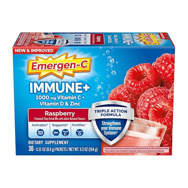 EMERGEN-C IMMUNE+ TRIPLE ACTION IMMUNE SUPPORT POWDER, BETAVIA (R), 1000MG VITAMIN C, B VITAMINS, VITAMIN D AND ANTIOXIDANTS, RASPBERRY, BACK TO SCHOOL ESSENTIALS – 30 COUNT
