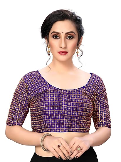 Women's Embroidered Multi Phantom Silk Blouse With Round Neck (BL-20055)_Free_Size