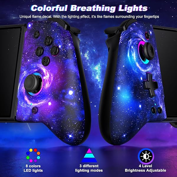 GAMMEEFY SWITCH CONTROLLERS, HALL EFFECT JOYSTICK SWITCH JOYPAD FORSWITCH/OLED, FULL-SIZE GRIP WIRELESS SWITCH PRO CONTROLLER WITH 9 COLOR LIGHTS. IDEAL FOR THOSE WHO PREFER HANDHELD MODE