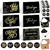 Decorably 24 Pack Foil 6x4in Black and Gold Thank You Cards with Envelopes & Stickers, 6 Elegant Designs for Friends, Family, Loved Ones, Blank Inside - All Occasions, Wedding, Gifting, Mailing
