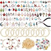 AVYDIIF 239PCS Gold Bracelet Making Kit, Including 12 Extendable Chain Bracelet 126 Assorted Charms Pendants 100 Jump Rings Pliers Tools for DIY Craft and Jewelry Making