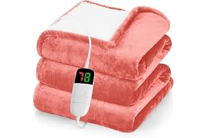 greenoak Heated Blanket Electric Throw 50"X60", Heating Blanket with 10 Heat Levels 1/2/4/6/8 Hours Auto-Off Overheat Protection, Flannel Sherpa Soft Warm Heater, ETL Certified Nude Pink