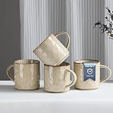 HaWare 14OZ Coffee Mugs Set of 4, Stoneware Coffee Cups with Handle, Latte Mug for Man, Woman, Dad, Mom, Modern Tea Mugs for Latte/Cappuccino/Cocoa/Milk, Dishwasher& Microwave Safe, Saturn Khaki