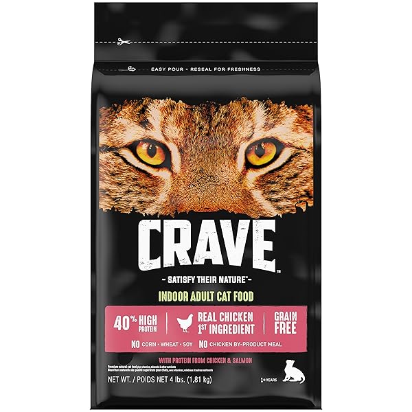 CRAVE GRAIN FREE INDOOR ADULT HIGH PROTEIN NATURAL DRY CAT FOOD WITH PROTEIN FROM CHICKEN & SALMON, 4 LB. BAG