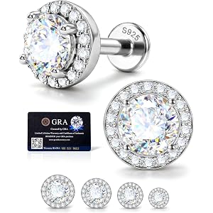 Jewseen Helix Tragus Conch Cartilage Stud Earring Nose Lip Ring | 14K White Gold Plated GRA Certified D Color VVS1 Clarity Mo
