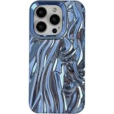 Caseative for iPhone 15 Pro Case, Blue | Pleated Water Ripple Chrome Wave Pattern Soft