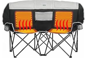 SUNNYFEEL Heated Double Camping Chair, Oversized Folding Loveseat Chair, Heavy Duty Portable/Foldable Lawn Chair for Beach/Outdoor/Travel/Picnic, Fold Up Camp Chairs for Adults 2 People