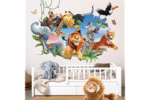 decalmile 3D Jungles Animal Wall Decals Forest Animal Elephant Lion Monkey Wall Stickers Kids Room Nursery Room Wall Decor