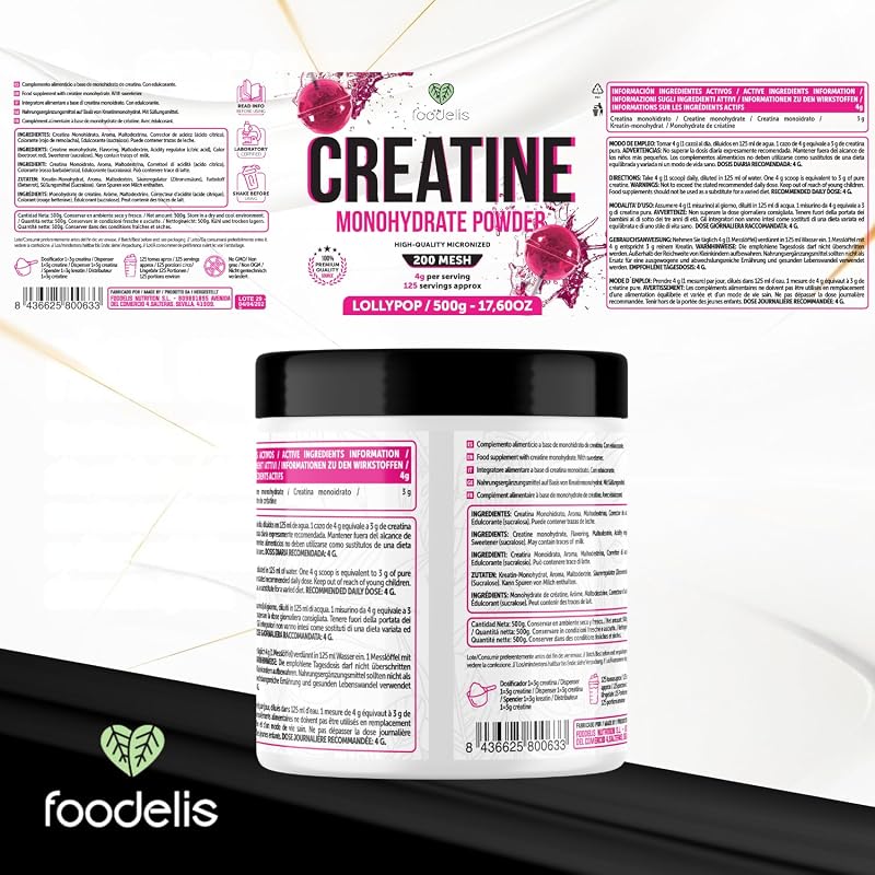 Pó de Creatina Monohidratada 500 g – Sabor Chulito – 100% Creatina Micronizada – Alta Pureza – Sem Aditivos – Vegan – Alta Solubilidade – Inclui Dispensador