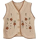 HOOLCHEAN Baby Girls Embroidered Cotton Vintage Sweater Vest Knitted Cardigan