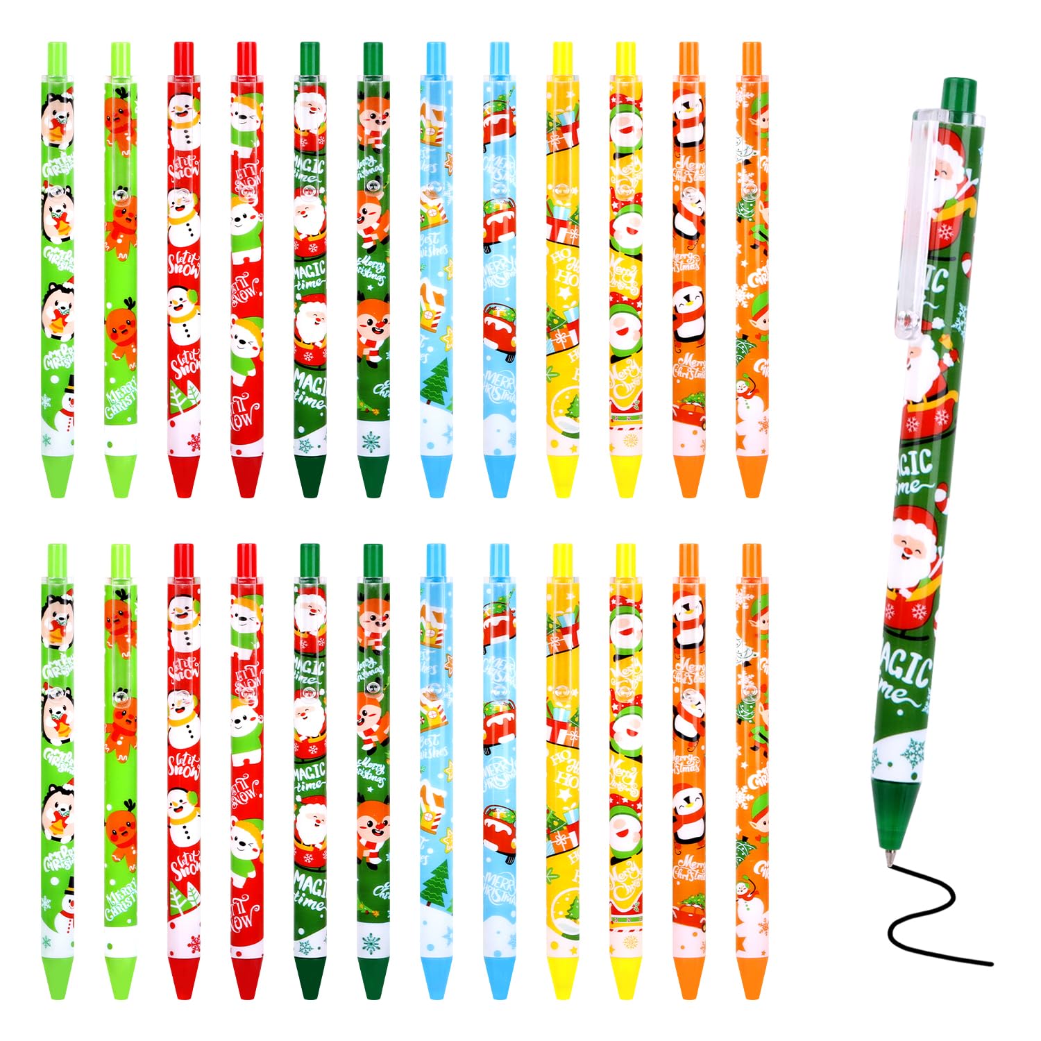 ZALAON Christmas Retractable Ballpoint Pen,24 Pieces Xmas Ballpoint Pen for Kids Black Pens for Christmas Party School Supplies