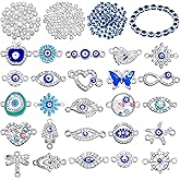 235 Pcs Evil Eye Charms Kits Includes 80 Evil Eye Beads 25 Alloy Eye Charms 80 Jewelry Making Beads 50 Crystal Spacer Bead Charms for Jewelry Making DIY Bracelet Necklace Craft (Silver)