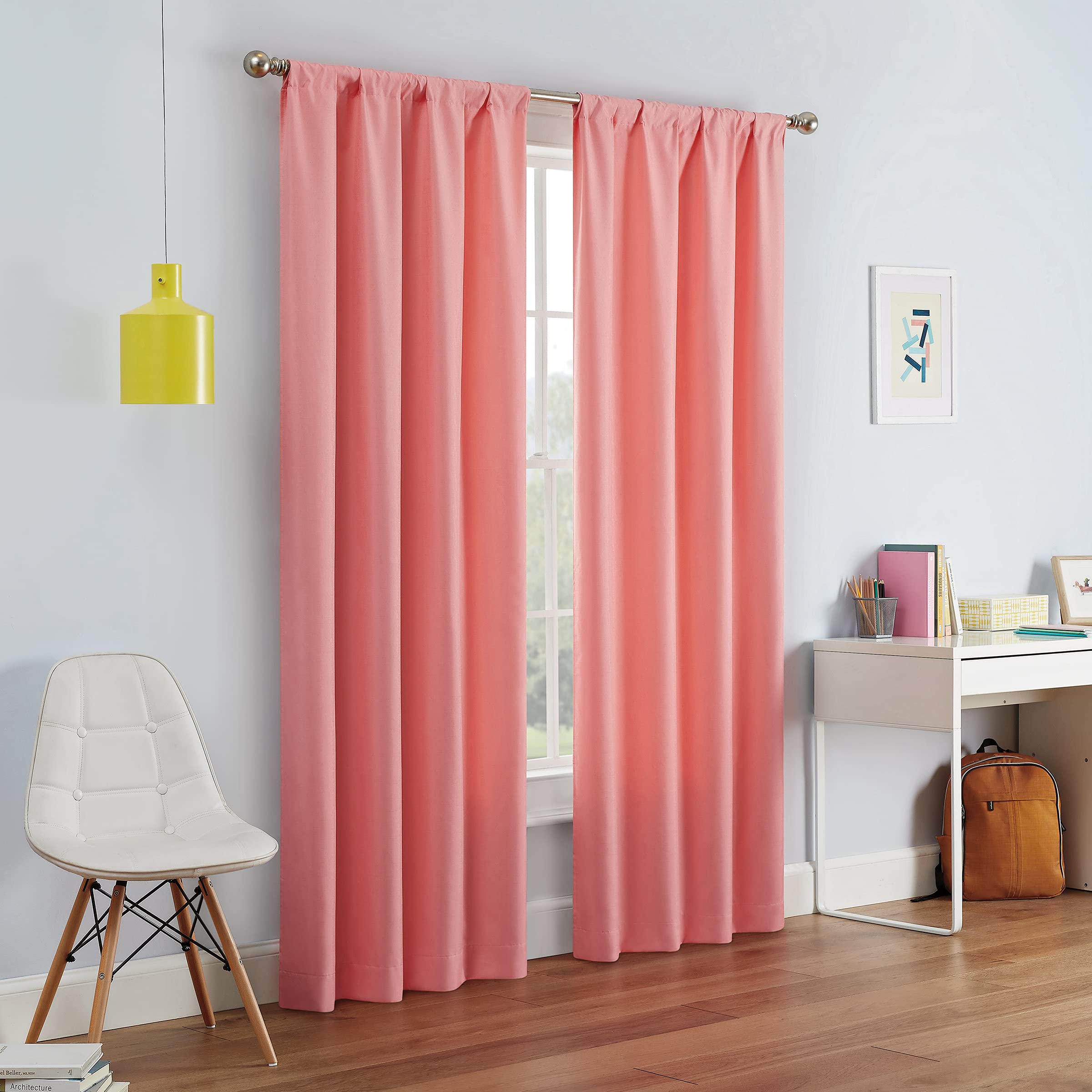 Eclipse Modern Blackout Thermal Rod Pocket Window Curtain for Bedroom or Living Room (1 Panel), Fabric, Coral, 42 in x 95 in