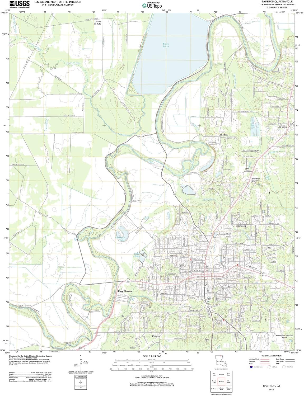 2012 Bastrop, LA Louisiana USGS Historical Topographic Map 44in x 55in