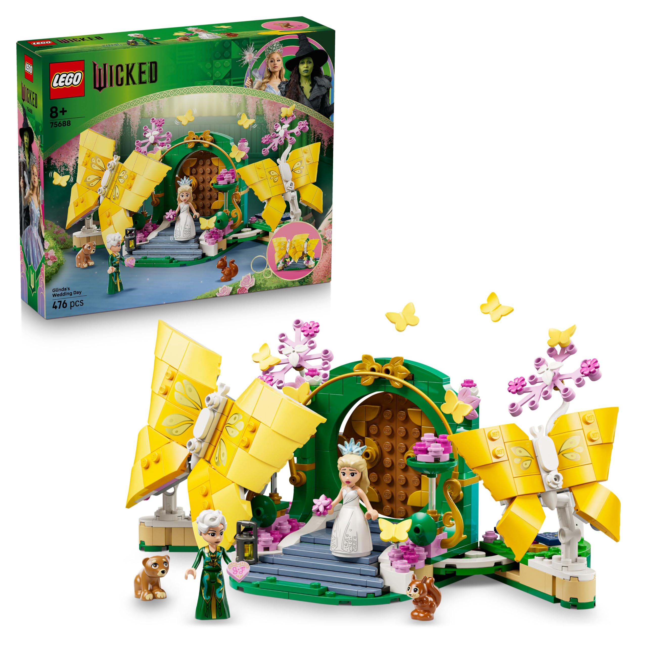 LEGO Wicked Glinda's Wedding Day - Building Toy with 2 Mini Dolls & 2 Posable Butterfly Figures plus Accessories - Gift for 8+ Year Old Girls & Movie Fans - 75688