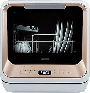 MEDION Mini Geschirrspüler (Tischgeschirrspüler, Spülmaschine für 2 Maßgedecke, funktioniert mit/ohne Wasseranschluss, 6 Reinigungsprogramme, Startzeitvorwahl, freistehend, MD 37004)